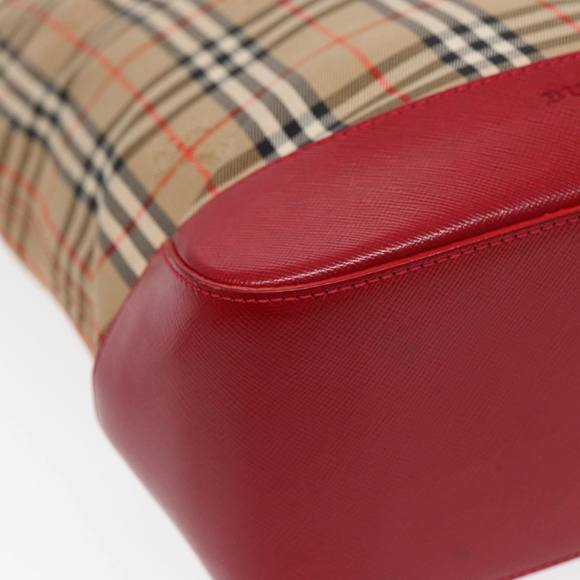 BURBERRY Nova Check Tote Bag Canvas Leather Beige Gold Red Auth 86159 - Picture 14 of 16